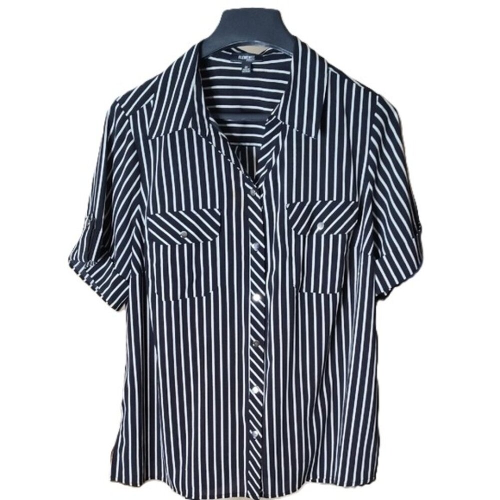 Elementz Woman Black and White Striped Button-Up Top Blouse Shirt Size 2X